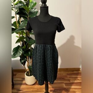 Christina Black and Green A-Line Dress